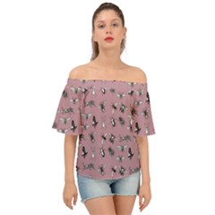 Insects pattern Off Shoulder Short Sleeve Top