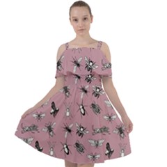 Insects pattern Cut Out Shoulders Chiffon Dress