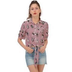 Insects pattern Tie Front Shirt 
