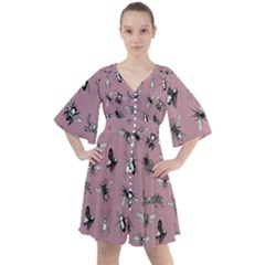 Insects pattern Boho Button Up Dress