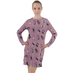 Insects Pattern Long Sleeve Hoodie Dress by Valentinaart