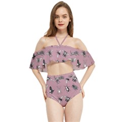 Insects pattern Halter Flowy Bikini Set 