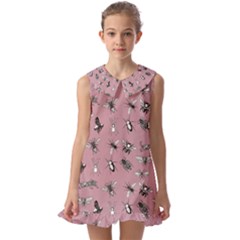 Insects pattern Kids  Pilgrim Collar Ruffle Hem Dress