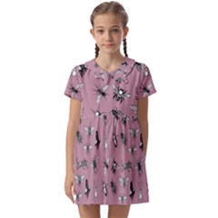 Insects Pattern Kids  Asymmetric Collar Dress