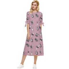 Insects Pattern Bow Sleeve Chiffon Midi Dress by Valentinaart