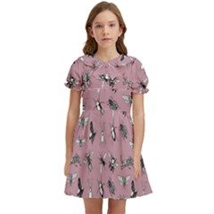 Insects pattern Kids  Bow Tie Puff Sleeve Dress