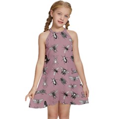 Insects Pattern Kids  Halter Collar Waist Tie Chiffon Dress