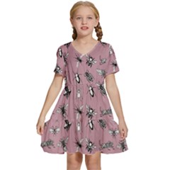 Insects pattern Kids  Short Sleeve Tiered Mini Dress