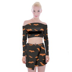 Bat Pattern Off Shoulder Top With Mini Skirt Set by Valentinaart