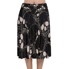 Skull Pattern Velvet Flared Midi Skirt by Valentinaart