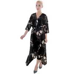 Skull Pattern Quarter Sleeve Wrap Front Maxi Dress by Valentinaart