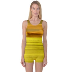 Yellow And Gold Horizontal Stripes - Abstract Art One Piece Boyleg Swimsuit