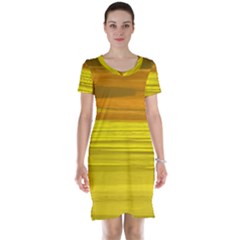 Yellow And Gold Horizontal Stripes - Abstract Art Short Sleeve Nightdress by KorokStudios