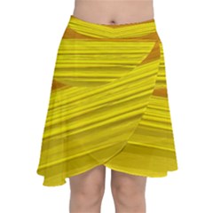 Yellow And Gold Horizontal Stripes - Abstract Art Chiffon Wrap Front Skirt by KorokStudios