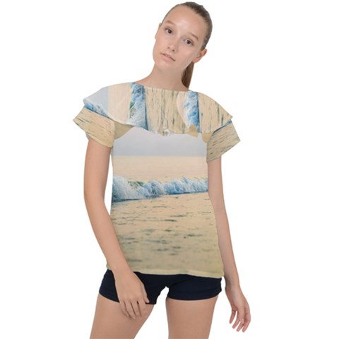 Sea Beach Ocean Sunset Sky Nature Coast Water Ruffle Collar Chiffon Blouse by danenraven