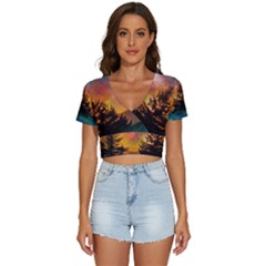 Tree Nature Landscape Fantasy Magical Cosmic V-neck Crop Top by danenraven