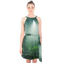 Swamp Forest Trees Background Nature Eerie Halter Collar Waist Tie Chiffon Dress by danenraven