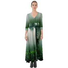 Swamp Forest Trees Background Nature Eerie Button Up Boho Maxi Dress by danenraven