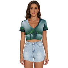 Swamp Forest Trees Background Nature Eerie V-neck Crop Top by danenraven