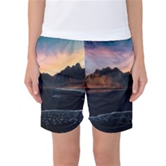 Beach Volcano Ocean Sunset Sunrise Iceland Women s Basketball Shorts by danenraven