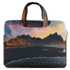 Beach Volcano Ocean Sunset Sunrise Iceland Macbook Pro 16  Double Pocket Laptop Bag  by danenraven