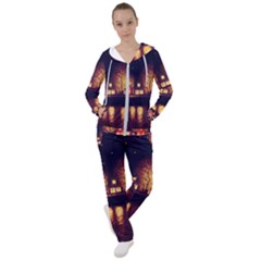 Night Houses River Bokeh Leaves Fall Autumn Women s Tracksuit by danenraven