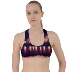 Night Houses River Bokeh Leaves Fall Autumn Criss Cross Racerback Sports Bra by danenraven