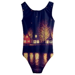 Night Houses River Bokeh Leaves Fall Autumn Kids  Cut-out Back One Piece Swimsuit by danenraven