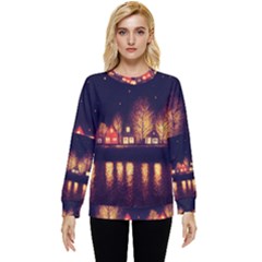 Night Houses River Bokeh Leaves Fall Autumn Hidden Pocket Sweatshirt by danenraven