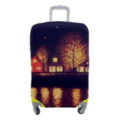 Night Houses River Bokeh Leaves Fall Autumn Luggage Cover (small) by danenraven