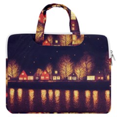 Night Houses River Bokeh Leaves Fall Autumn Macbook Pro 16  Double Pocket Laptop Bag 