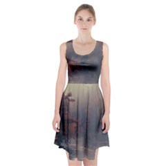 Morning River Forest Autumn Misty Morning Stream Racerback Midi Dress