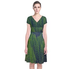 Forest Scenery Nature Trees Woods Short Sleeve Front Wrap Dress by danenraven