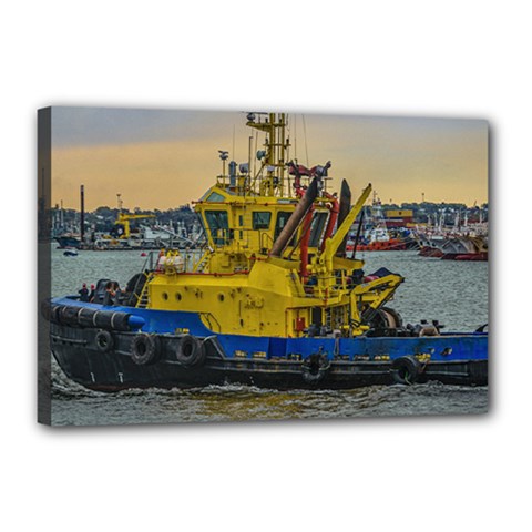 Tugboat Sailing At River, Montevideo, Uruguay Canvas 18  X 12  (stretched) by dflcprintsclothing