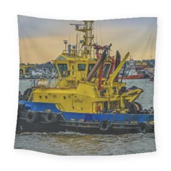 Tugboat Sailing At River, Montevideo, Uruguay Square Tapestry (large) by dflcprintsclothing