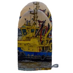 Tugboat Sailing At River, Montevideo, Uruguay Microwave Oven Glove by dflcprintsclothing