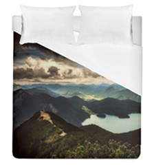 Mountains Sky Clouds Sunset Peak Overlook River Duvet Cover (Queen Size)