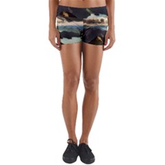 Mountains Sky Clouds Sunset Peak Overlook River Yoga Shorts