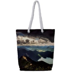 Mountains Sky Clouds Sunset Peak Overlook River Full Print Rope Handle Tote (small) by danenraven