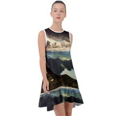 Mountains Sky Clouds Sunset Peak Overlook River Frill Swing Dress