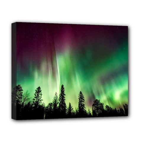 Aurora Borealis Northern Lights Forest Trees Woods Deluxe Canvas 20  x 16  (Stretched)