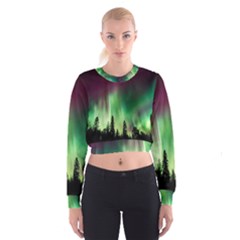 Aurora Borealis Northern Lights Forest Trees Woods Cropped Sweatshirt