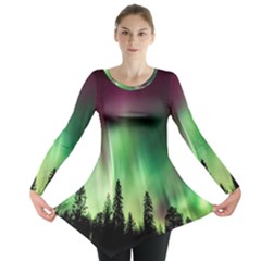 Aurora Borealis Northern Lights Forest Trees Woods Long Sleeve Tunic  by danenraven