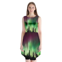 Aurora Borealis Northern Lights Forest Trees Woods Sleeveless Chiffon Dress  