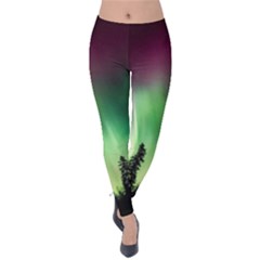 Aurora Borealis Northern Lights Forest Trees Woods Velvet Leggings by danenraven