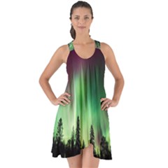 Aurora Borealis Northern Lights Forest Trees Woods Show Some Back Chiffon Dress