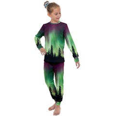 Aurora Borealis Northern Lights Forest Trees Woods Kids  Long Sleeve Set 