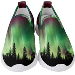 Aurora Borealis Northern Lights Forest Trees Woods Kids  Slip On Sneakers