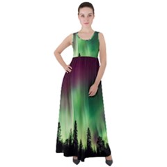 Aurora Borealis Northern Lights Forest Trees Woods Empire Waist Velour Maxi Dress