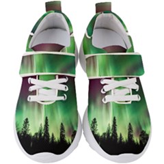 Aurora Borealis Northern Lights Forest Trees Woods Kids  Velcro Strap Shoes